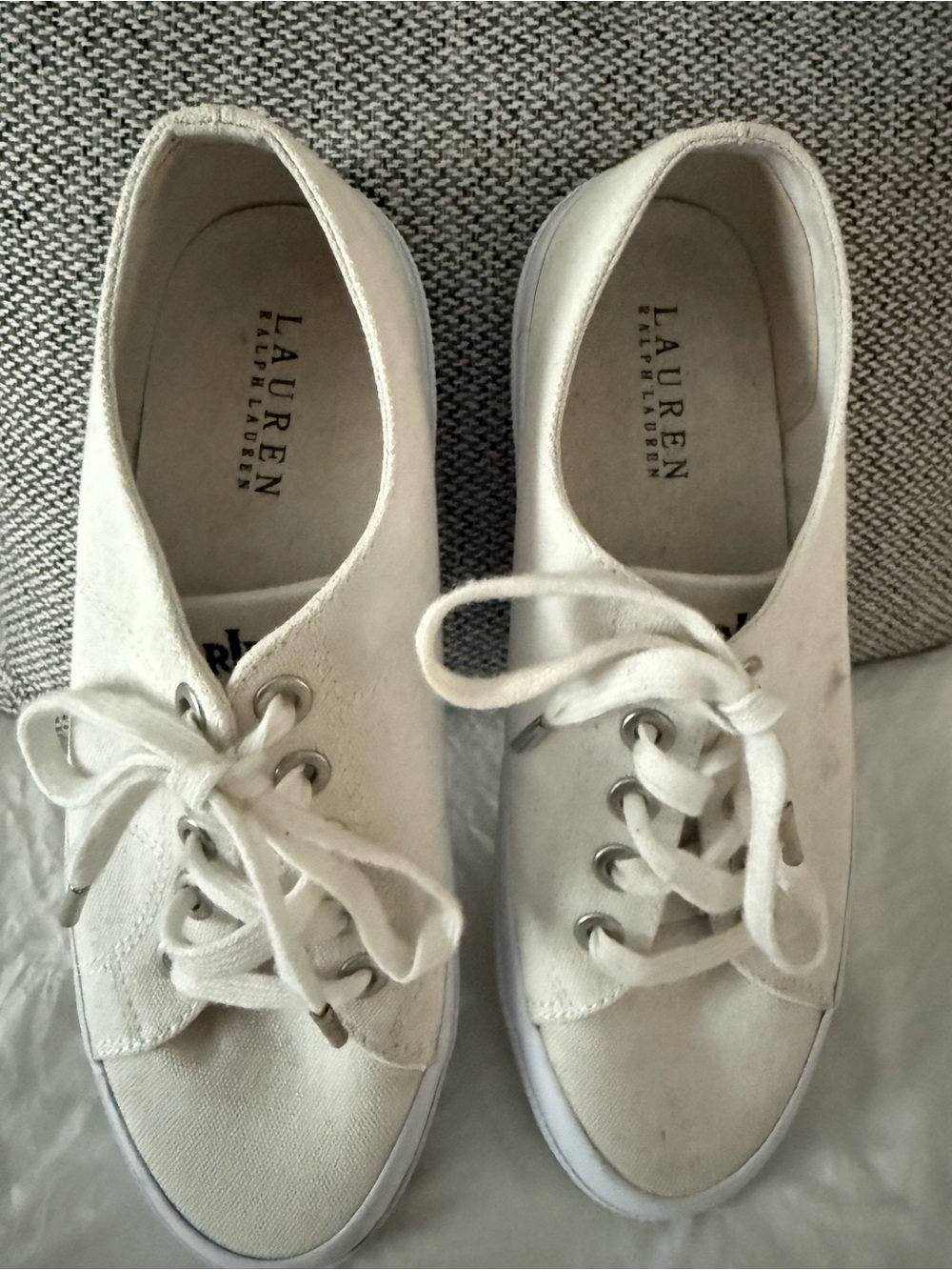 Lauren Ralph Lauren Off-White Canvas Lace-Up Sneakers